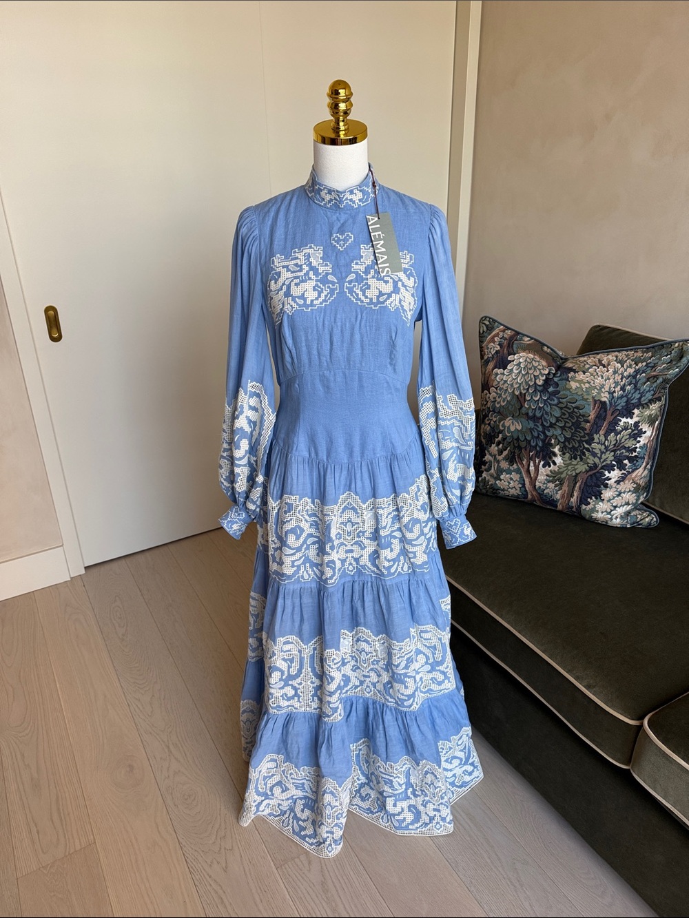 ALÉMAIS Arion Midi Dress Size US 6 Cornflower Blue NWT